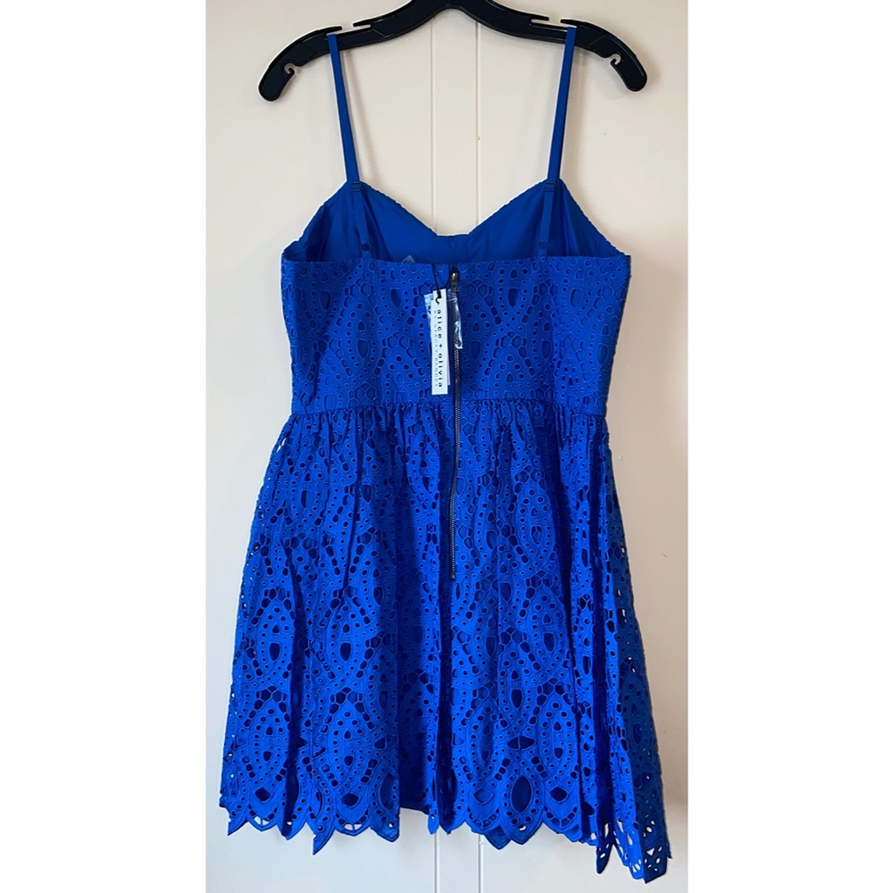 Alice + Olivia Nella Embroidered Blue Eyelet Flared Mini Dress - Picture 7 of 15